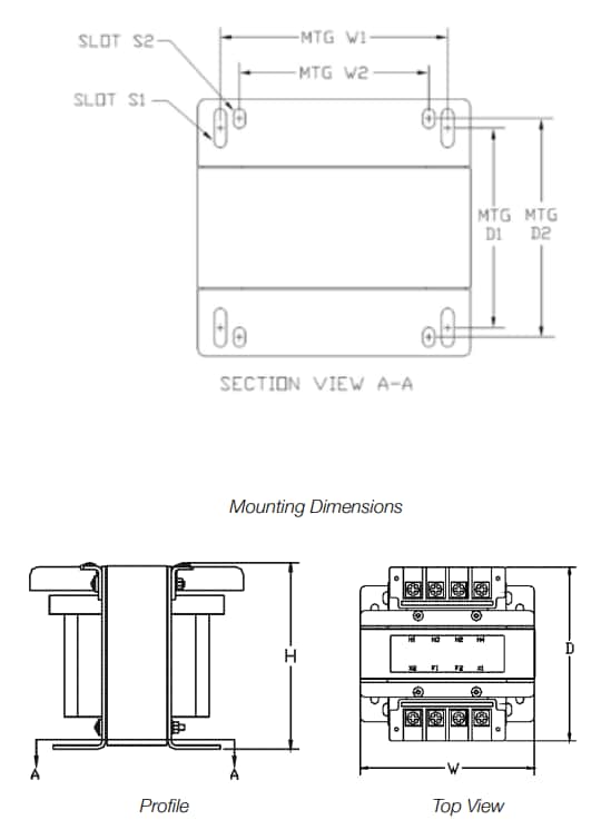 Mechanical Drawing - SolaHD SBE Encapsulated Industrial Control Transformers