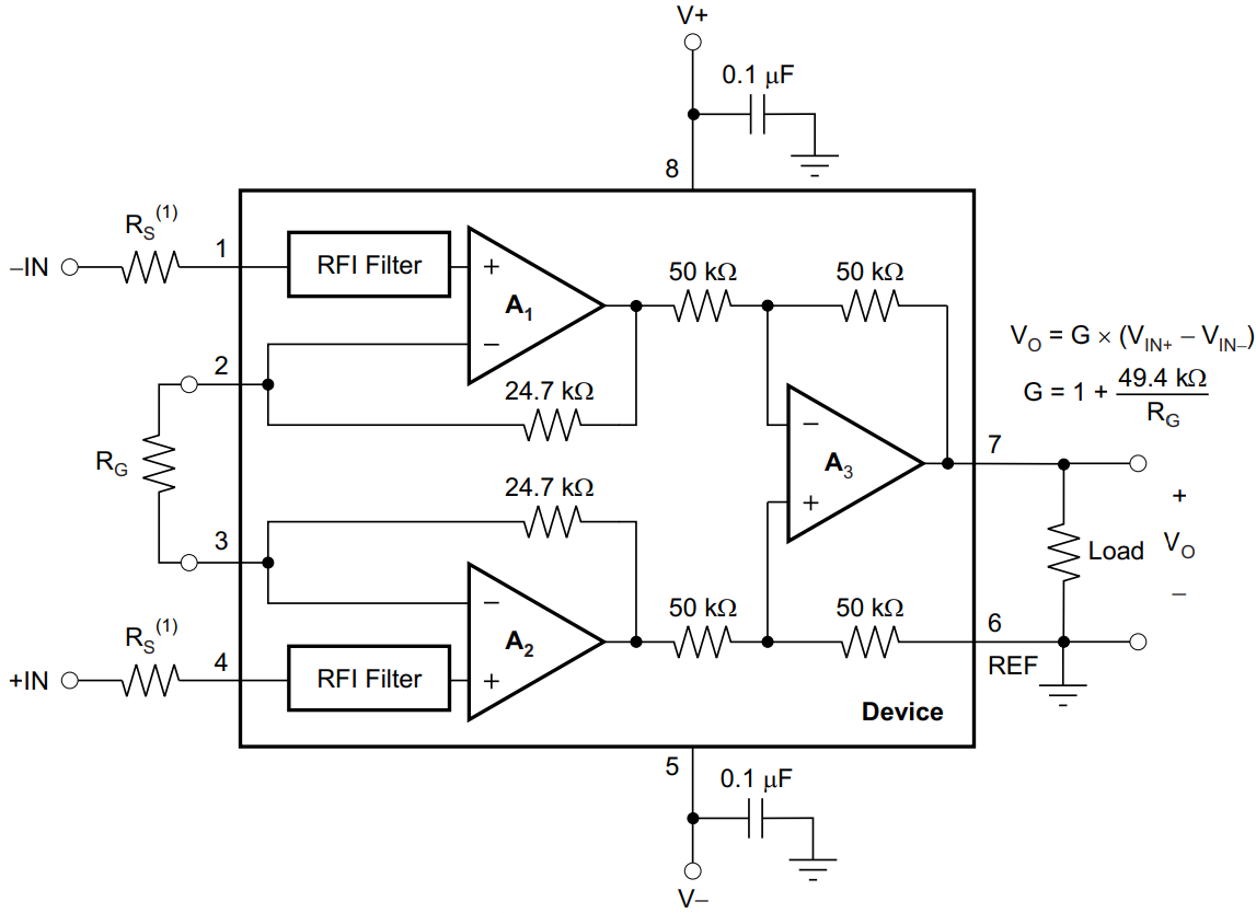 Block Diagram - Texas Instruments INA826 Precision Instrumentation Amplifiers