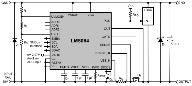 Application Circuit Diagram - Texas Instruments LM5064 Power Management and Protection IC