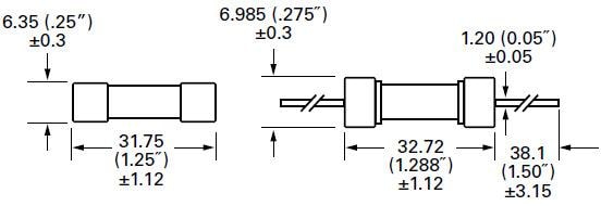 Mechanical Drawing - Littelfuse 328 Series High Surge Withstanding Fuses