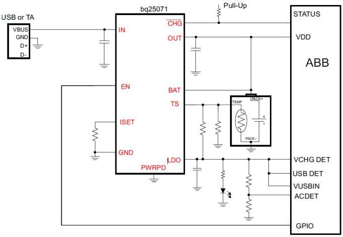Application Circuit Diagram - Texas Instruments bq25071/bq25071-Q1 Linear Battery Charger