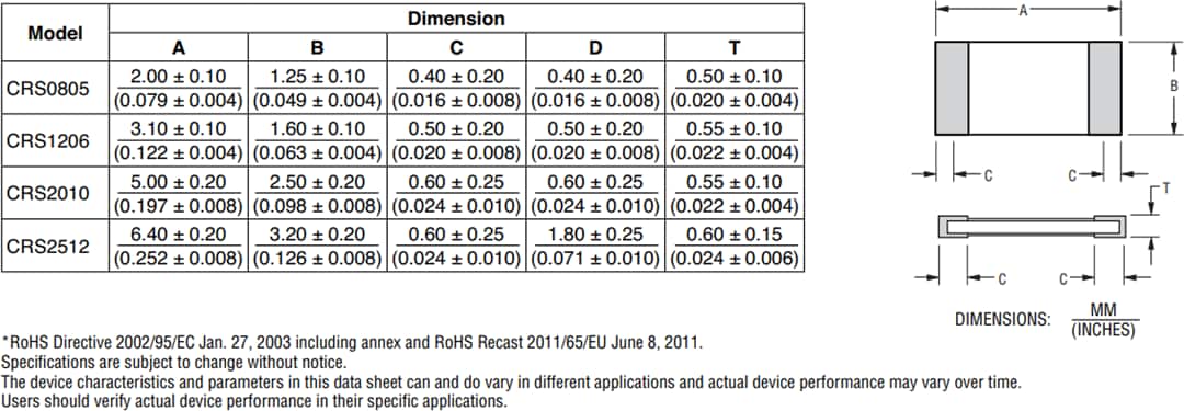 機械製圖 - Bourns Bourns CRS系列電阻器