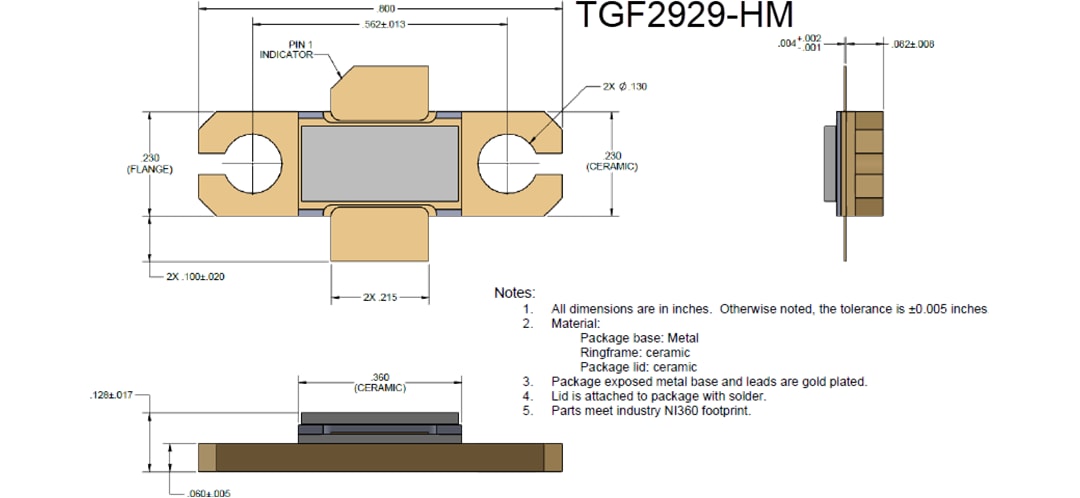 Mechanical Drawing - Qorvo TGF2929 GaN RF Power Transistors