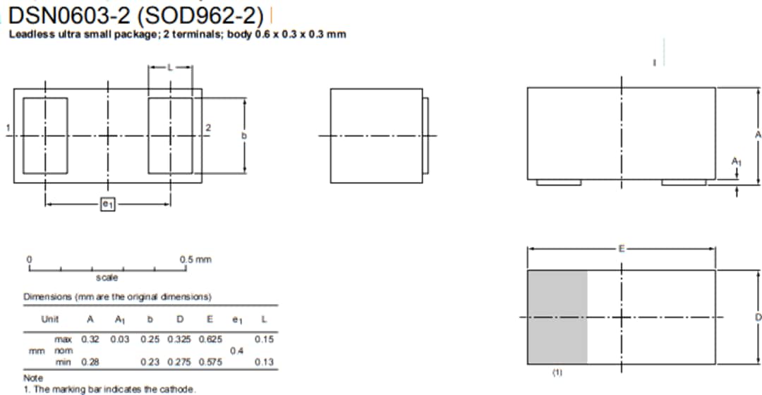 Mechanical Drawing - Nexperia DSN0603 Medium Power Schottky Diodes