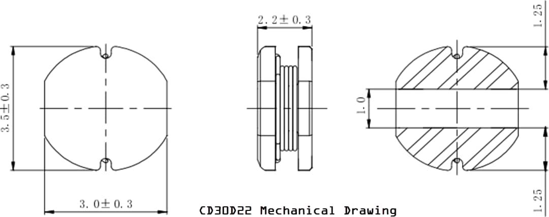Mechanical Drawing - Sumida CD30D22HF Unshielded Telecom Power Inductors