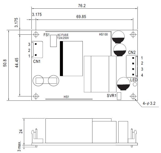 Mechanical Drawing - MEAN WELL EPS-45S & EPS-65S Switching Power Supplies