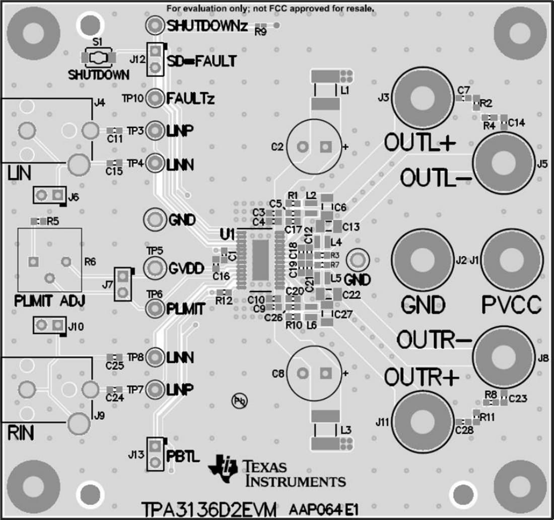 Mechanical Drawing - Texas Instruments TPA3136D2EVM Audio Amplifier Evaluation Module