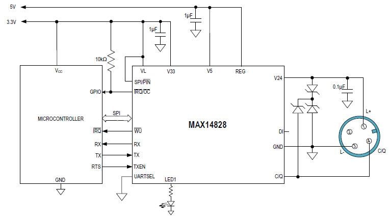 應用電路圖 - Analog Devices / Maxim Integrated MAX14828 IO-Link裝置收發器