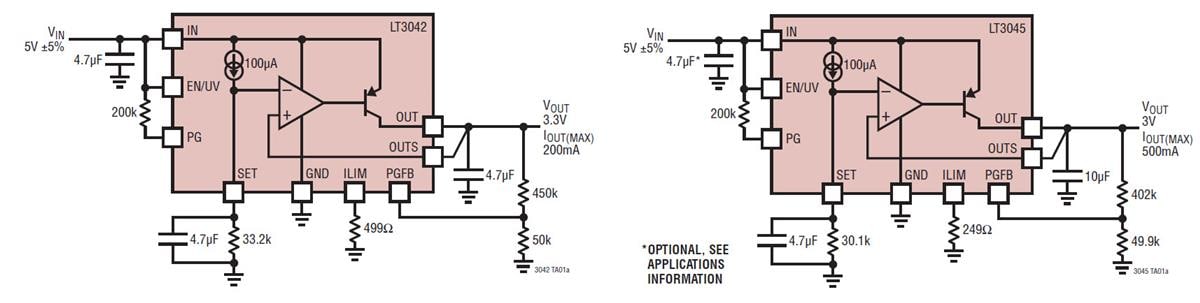 應用電路圖 - Analog Devices Inc. LT304x PSRR線性穩壓器