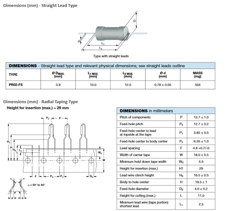 機械製圖 - Vishay / BC Components PR02-FS可熔斷金屬膜電阻器