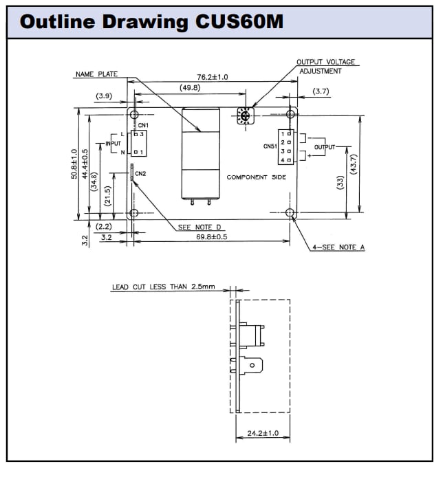 機械製圖 - TDK-Lambda CUS30/60M醫療用電源供應器