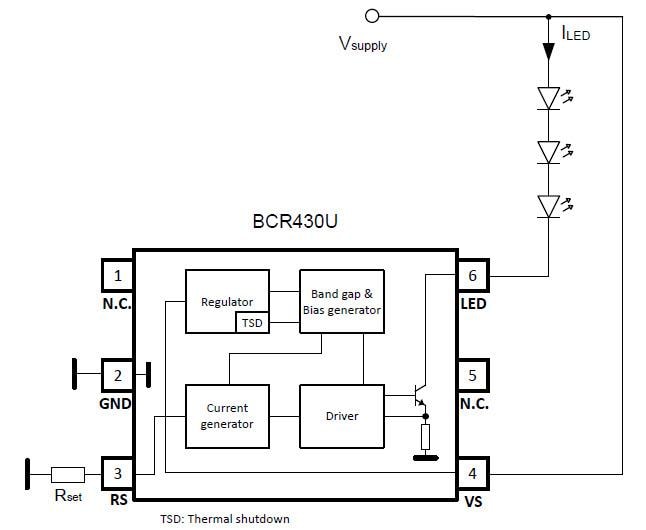 結構圖 - Infineon Technologies BCR430U低壓降LED驅動IC