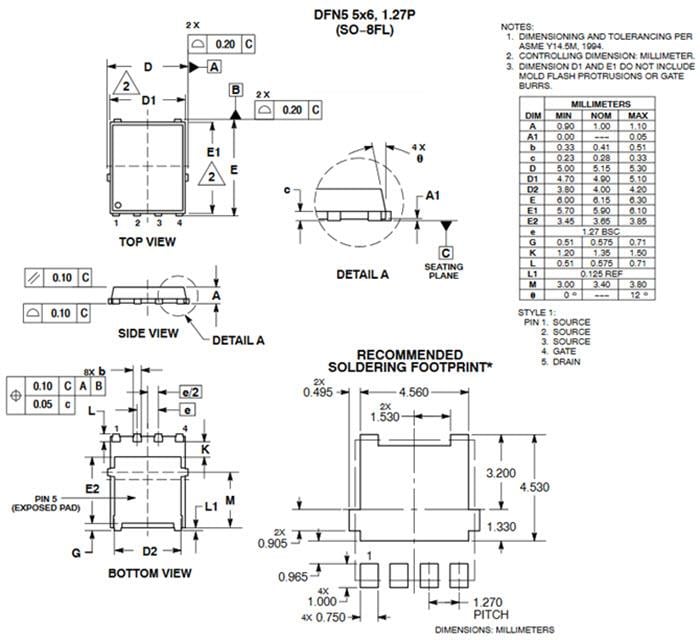 Mechanical Drawing - onsemi NVMx & NVTx Power MOSFETs