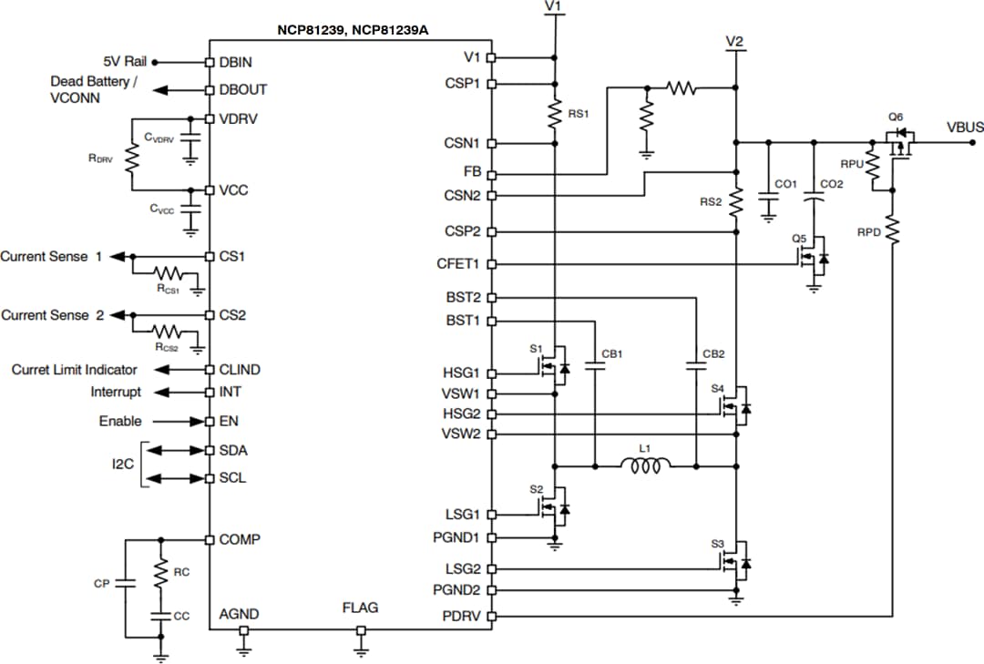 應用電路圖 - onsemi NCP81239/A USB PD控制器