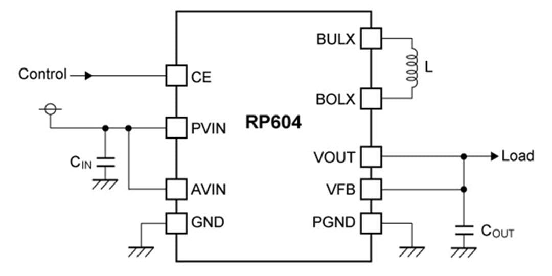 應用電路圖 - Nisshinbo RP604升降壓DC/DC轉換器