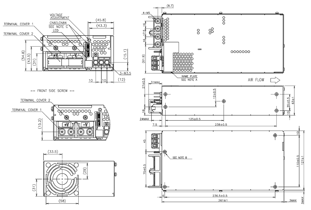 機械製圖 - TDK-Lambda CUS1500M醫療與工業用電源供應器