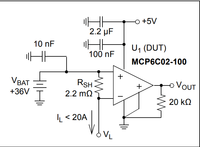 應用電路圖 - Microchip Technology MCP6C02高側電流感測放大器