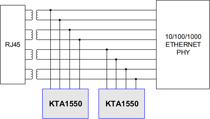 Application Circuit Diagram - Kinetic Technologies KTA1550 & KTA1552 Active EMI & ESD Suppressors