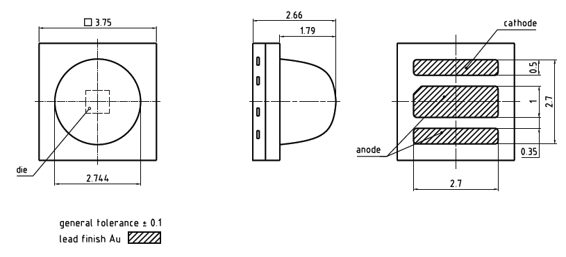 機械製圖 - ams OSRAM SFH 4718A OSLON®黑色紅外LED