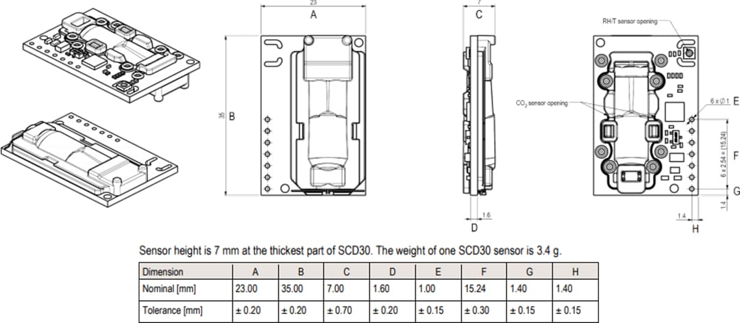 機械製圖 - Sensirion SCD30感應器模組
