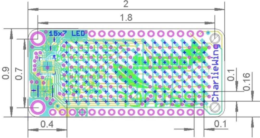 Mechanical Drawing - Adafruit 15x7 CharliePlex LED Matrix Display FeatherWings