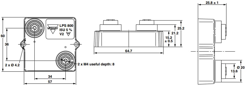 Mechanical Drawing - Vishay / Sfernice LPS800 Power Resistors