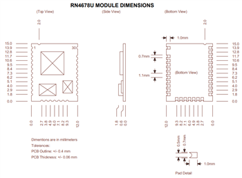 機械製圖 - Microchip Technology RN4678藍牙雙模模组