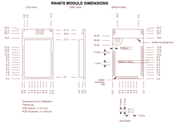 機械製圖 - Microchip Technology RN4678藍牙雙模模组