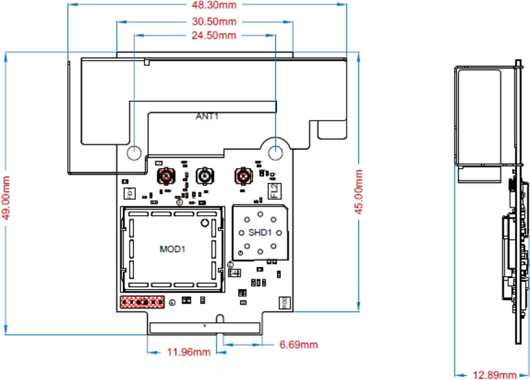 Mechanical Drawing - Ezurio Pinnacle™ 100 Cellular Modems