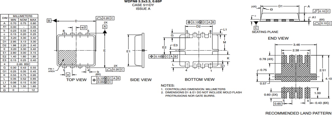 Mechanical Drawing - onsemi NVTFS010N10MCL 100V 53A Automotive Power MOSFETs