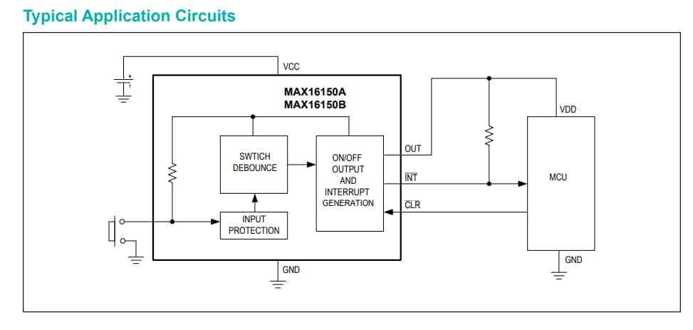 應用電路圖 - Analog Devices / Maxim Integrated MAX16150 nanoPower按鈕控制器