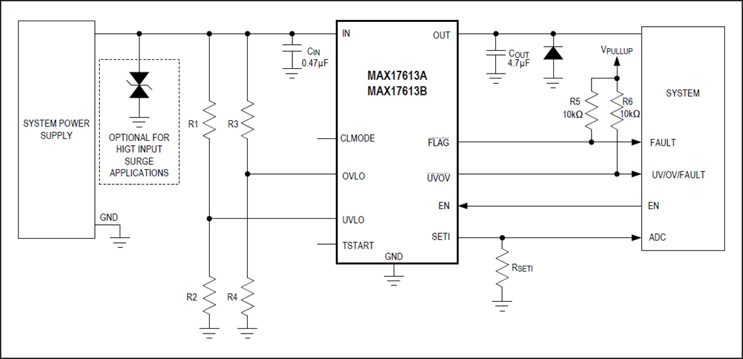 應用電路圖 - Analog Devices / Maxim Integrated MAX17613系統保護IC