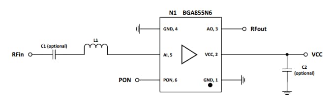Application Circuit Diagram - Infineon Technologies BGA855N6 Low Noise RF Amplifier