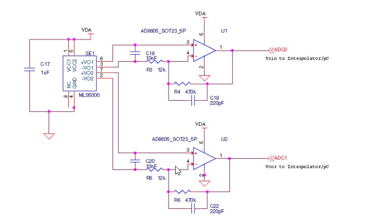 應用電路圖 - TE Connectivity / Measurement Specialties KMXP AMR線性位置感測器