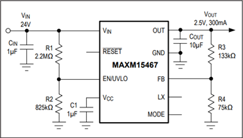 應用電路圖 - Analog Devices / Maxim Integrated MAXM15465/66/67 降壓電源模組