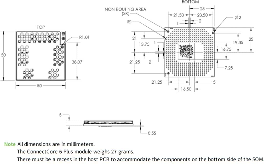 Mechanical Drawing - Digi ConnectCore® 6+ SoM