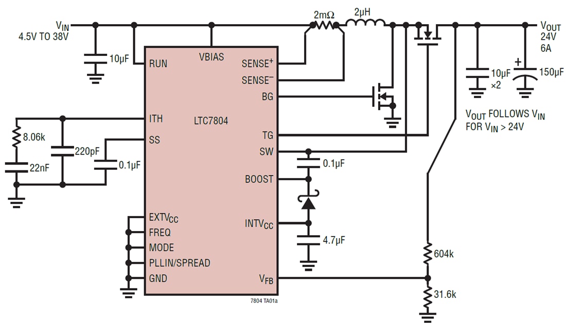 應用電路圖 - Analog Devices Inc. LTC7804低IQ同步升壓控制器