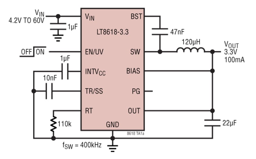 應用電路圖 - Analog Devices Inc. LT8618 和 LT8618-3.3 降壓型開關穩壓器