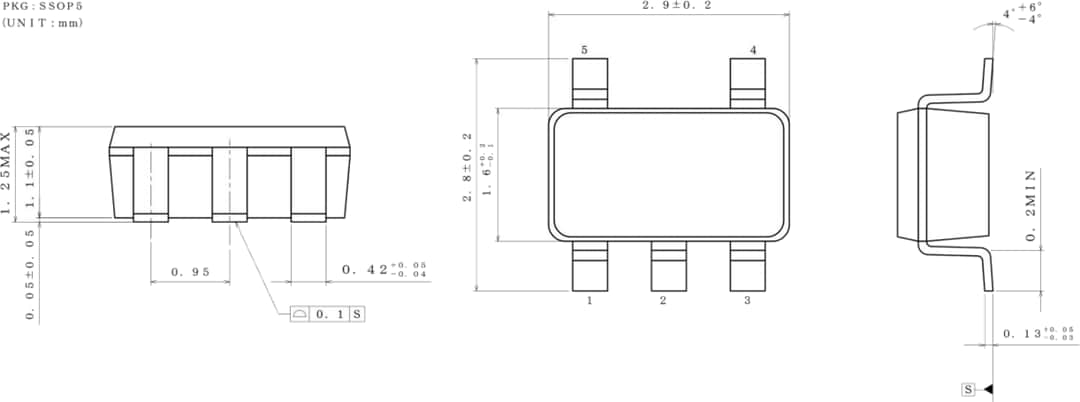 Mechanical Drawing - ROHM Semiconductor BD45 & BD46 Automotive Voltage Detector ICs