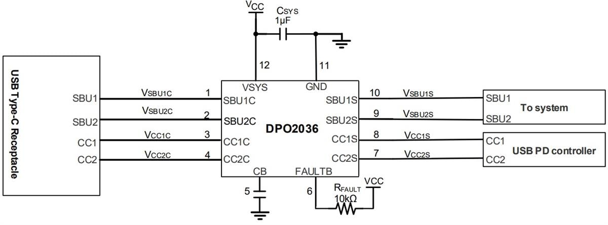 Application Circuit Diagram - Diodes Incorporated DPO2036 Dataline Over Voltage Protection Switch
