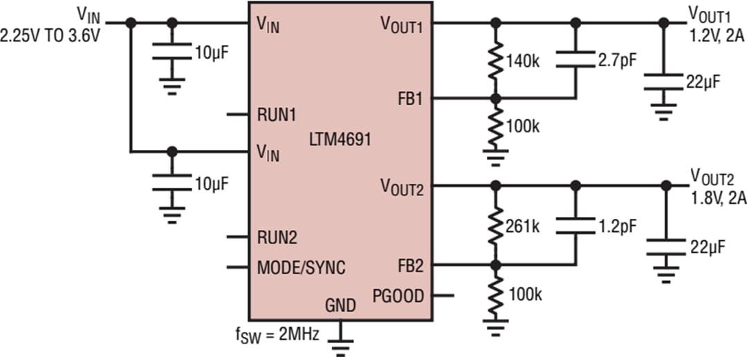 應用電路圖 - Analog Devices Inc. LTM4691 DC-DC µModule®穩壓器