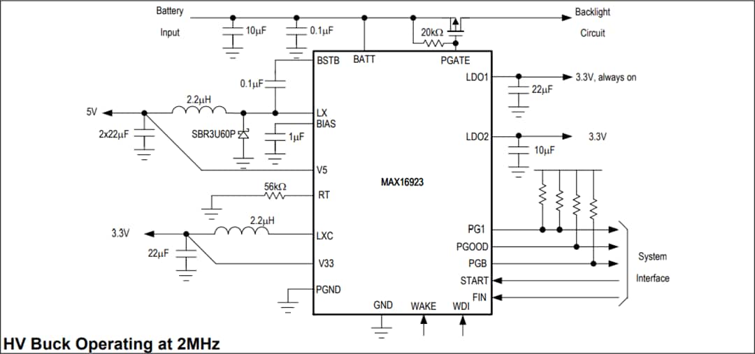 應用電路圖 - Analog Devices Inc. MAX16923汽車顯示器PMIC