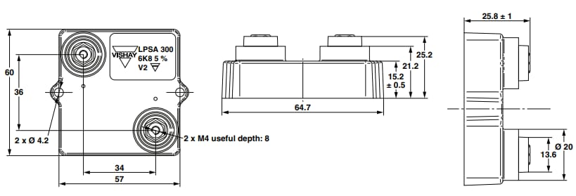 Mechanical Drawing - Vishay / Sfernice LPSA 300W/600W/800W Power Resistors