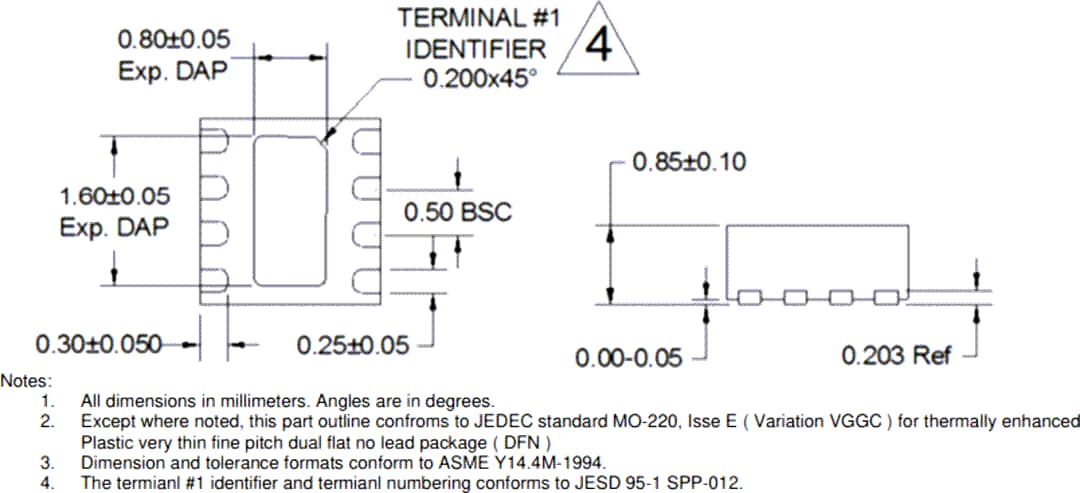Mechanical Drawing - Qorvo QPL7433 45MHz to 3.3GHz Low Noise Amplifier
