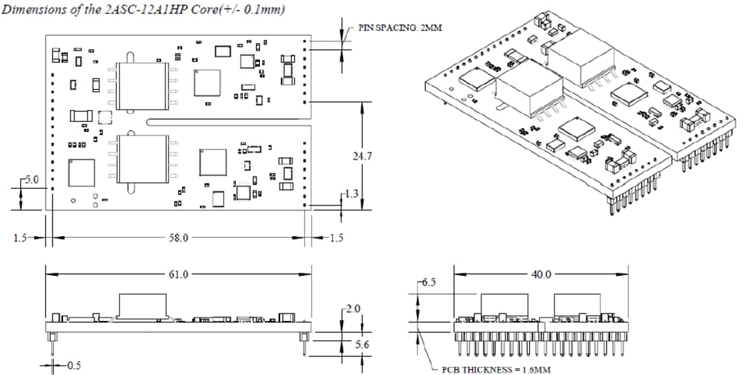 機械製圖 - Microsemi / Microchip AgileSwitch® 2ASC-12A1HP SiC閘極驅動器核心