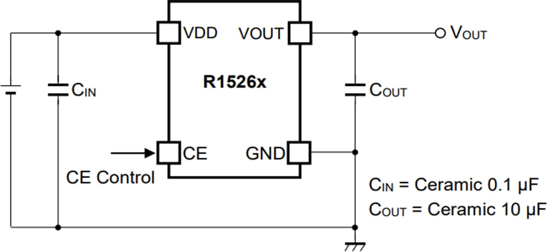 Application Circuit Diagram - Nisshinbo R1526x High Noise Immunity Voltage Regulator