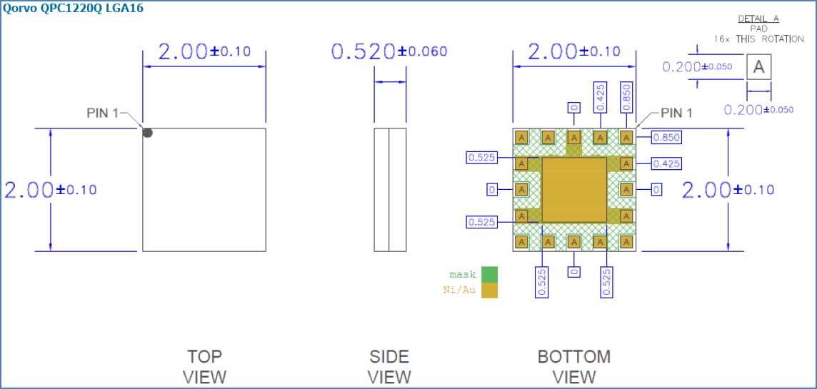機械製圖 - Qorvo QPC1220Q寬頻DP4T路由開關
