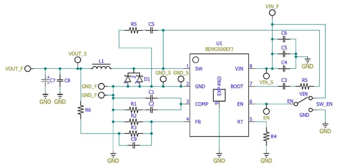 電路圖 - ROHM Semiconductor BD9G500EFJ評估套件