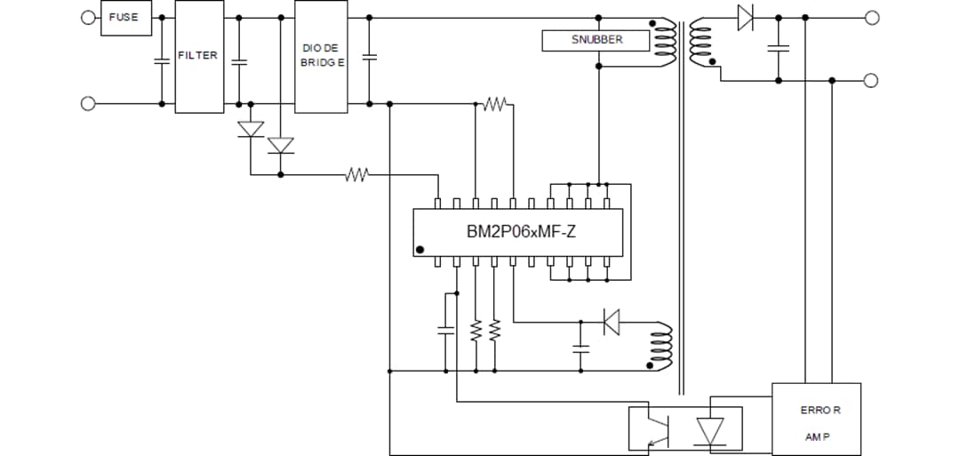 應用電路圖 - ROHM Semiconductor BM2P06xMF-Z PWM DC-DC轉換器