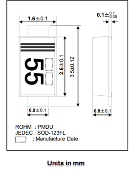 Mechanical Drawing - ROHM Semiconductor RFC02MM2STR Super Fast Recovery Diode
